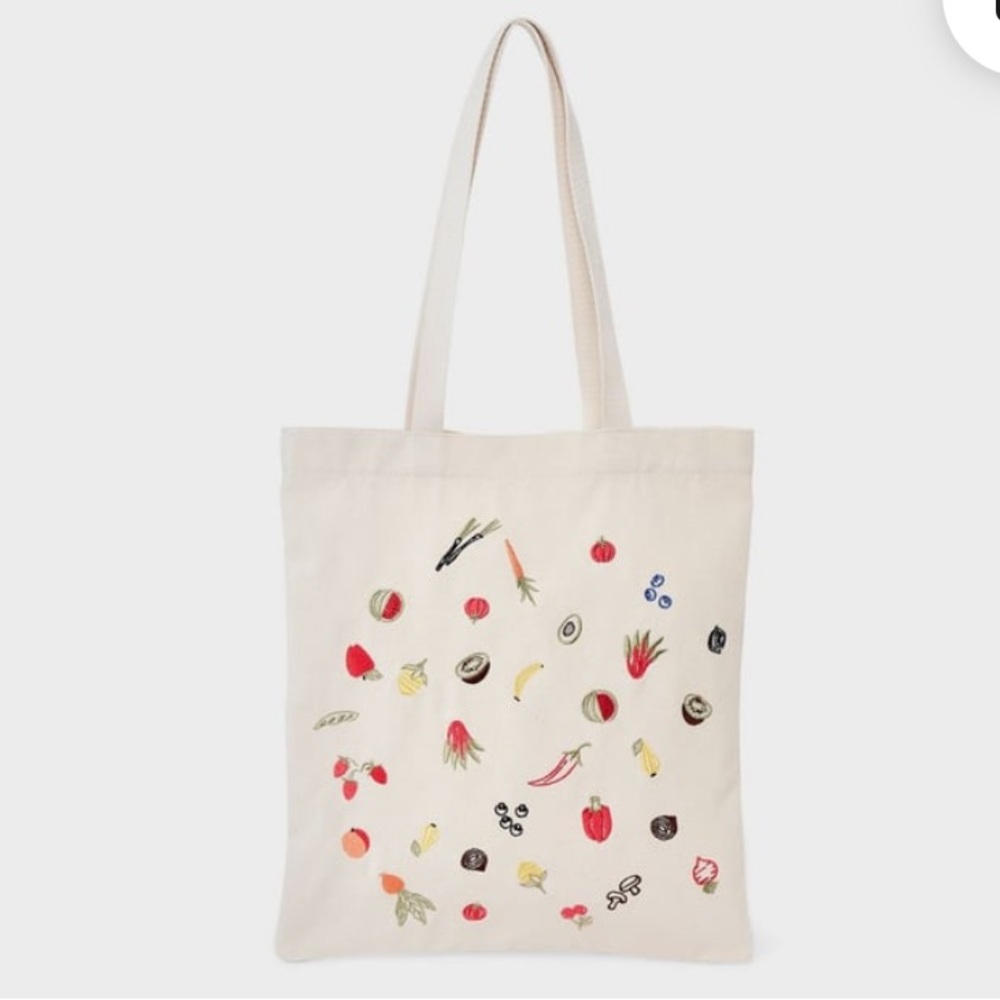 Cream Fruit & Veggie Embroidered Print Tote Bag, 13x15 " Universal Thread Target